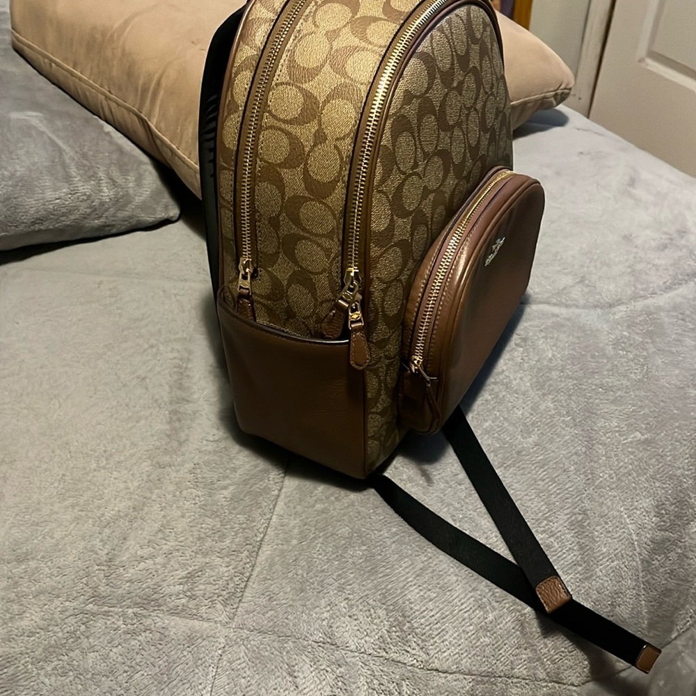 New Coach Brown Backpack Compact Monogram Design - Picture 5 of 6